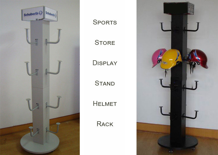 Brand Motorcycle Helmets Wooden and Metal Display Rack with top graphic