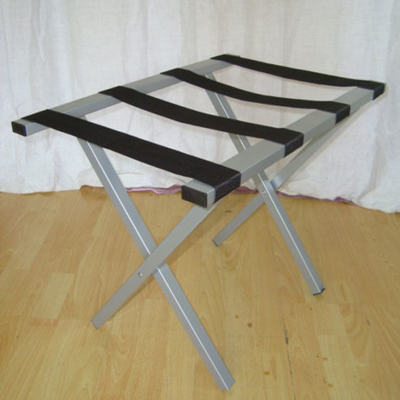 Folding Metal Luggage Rack Sliver Hotel Luggage Stand With Straight Legs